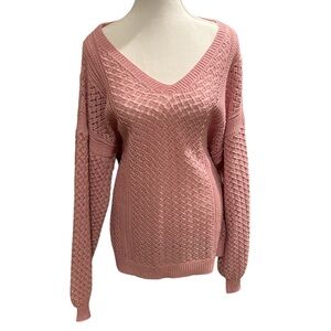 Pink V-Neck Knit Sweater